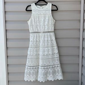 White Lace embroidery Midi Cutout Dress Size M